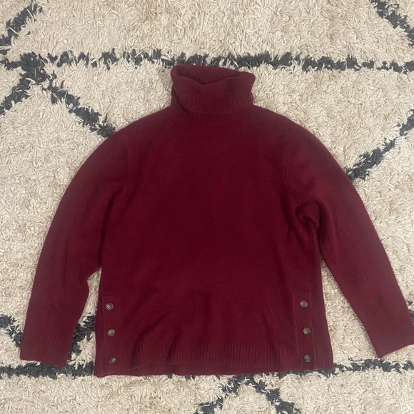J.Crew Red Wool Button Side Turtleneck Sweater - Picture 7 of 8